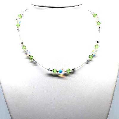Collier Péridot Et Cristal Argenté Style Victorien #2311 - Neuf Sans Emballage D’origine, Jamais Porté