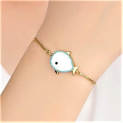 Bracelet Fantaisie Motif Poisson 60 Mm - Plaqué Or Jaune - Signé SL - Neuf Avec étiquettes